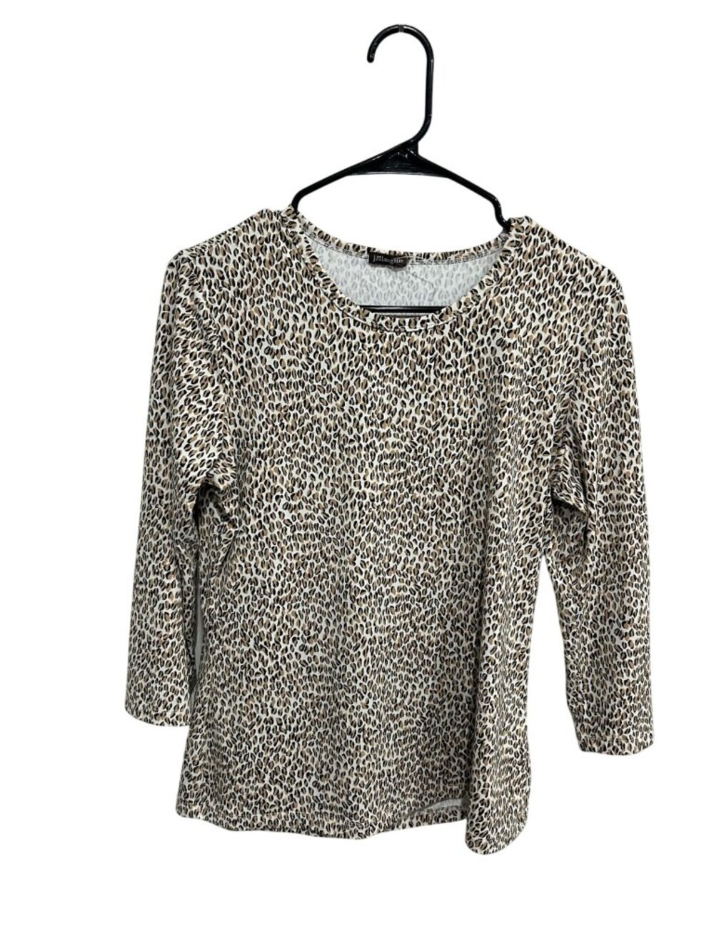 J. McLaughlin Small Leopard Print 3/4 Sleeve Top Beige Black Minimalist Retro